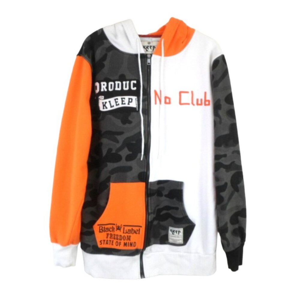 KLEEP French Terry Full Zip Hoodie Color Block Patches Prints